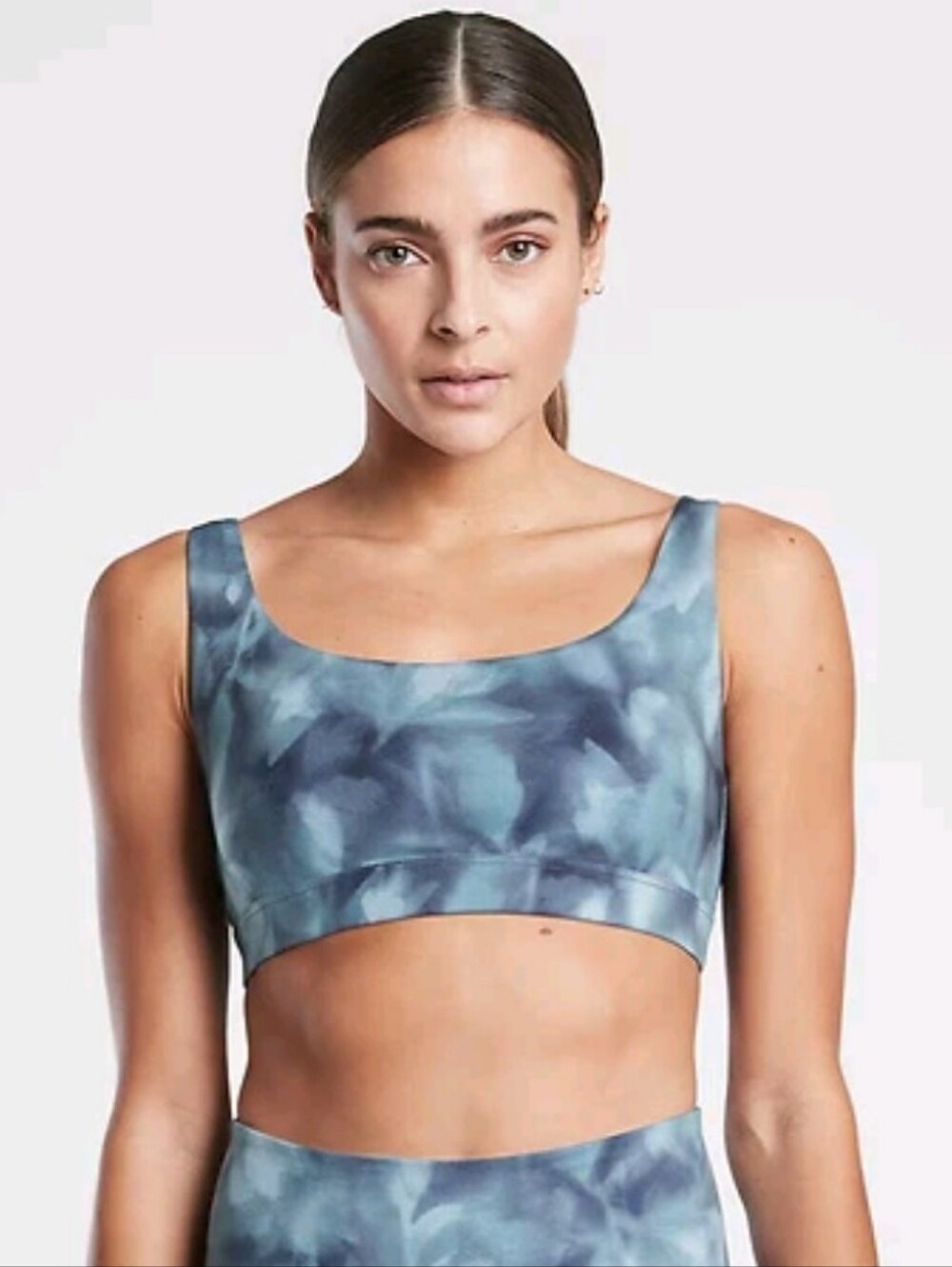 Athleta Exhale Bra XL Blue Green Gray Tie Dye Athleisure Sports Yoga UNPADDED